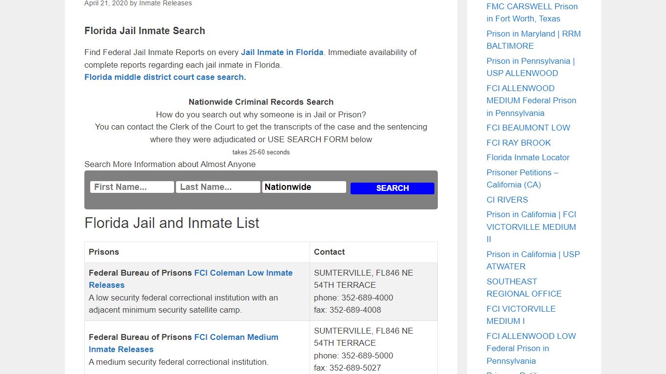 Florida Jail and Inmate Records Search – Inmate Releases
